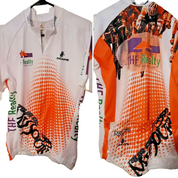 HINCAPIE Cycle JERSEY Shirt 2XL Poly White Orange Pockets Tour Missouri Bike - Picture 1 of 8